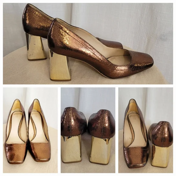 Bronze Block Heel Pumps / 39 - Picture 4 of 9